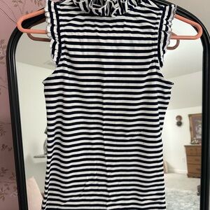 Crown & Ivy Navy and White Striped Ruffle Tank